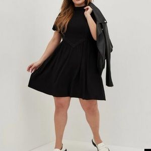 Torrid Black Gauze Lace Trim Mandarin Collar Lightweight Skater Dress 6X 30